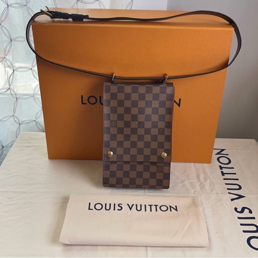 LOUIS VUITTON PORTOBELLO SHOULDER BAG CLEAR POCKET DAMIER EBENE , BUM BAG